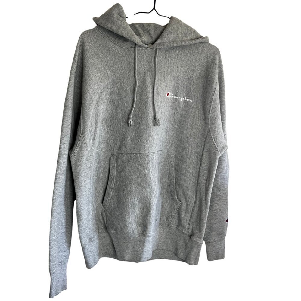 Champion Classic Minimalist Light Grey Reverse Weave Hoodie Sweater